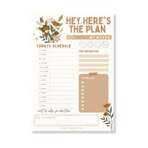 Floral Daily Planning Notepad - Daily Schedule with Top Priorities, "TO DO" List, and "FOR TOMORROW" Section