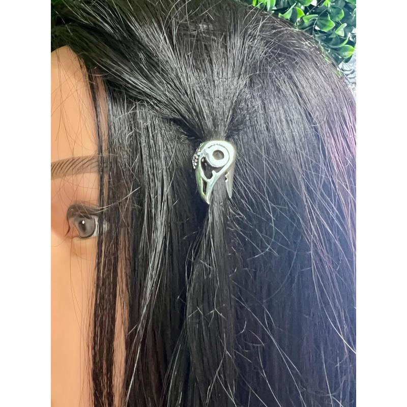 MEDIEVAL METAL Raven’s Skull Hair Bead Silver Finish Gothic Viking Accessory for Braids Dreadlocks & Viking Inspired Hairstyles