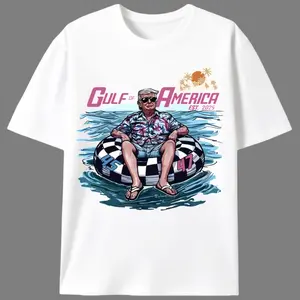 Men's Vintage "Gulf of America" Trump Graphic T-Shirt, Funny Conservative Political Meme, Casual Short Sleeve 100% Cotton Knit Fabric Top with Slight Stretch