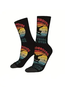 Unisex "Boarding" Retro Socks, Vintage Sunset Snowboard Silhouette Print, Cool Skater Gift