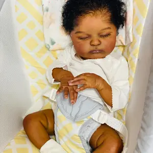 Reborn Baby Doll 19inch - Hand-Dyed Curly Hair Soft Winnie Toddler, Sleeping Newborn Doll, Suitable for Children's Dress-Up Ability, Vivid Black Doll, Ideal Christmas Gift