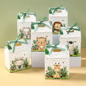 6Pcs Jungle Animal Theme Gift Boxes, Tiger and Lion Print Candy Containers, Party Favors, Holiday Snack Boxes, Birthday Candy Holders