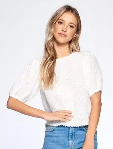 White Fringe Puff Sleeve Top