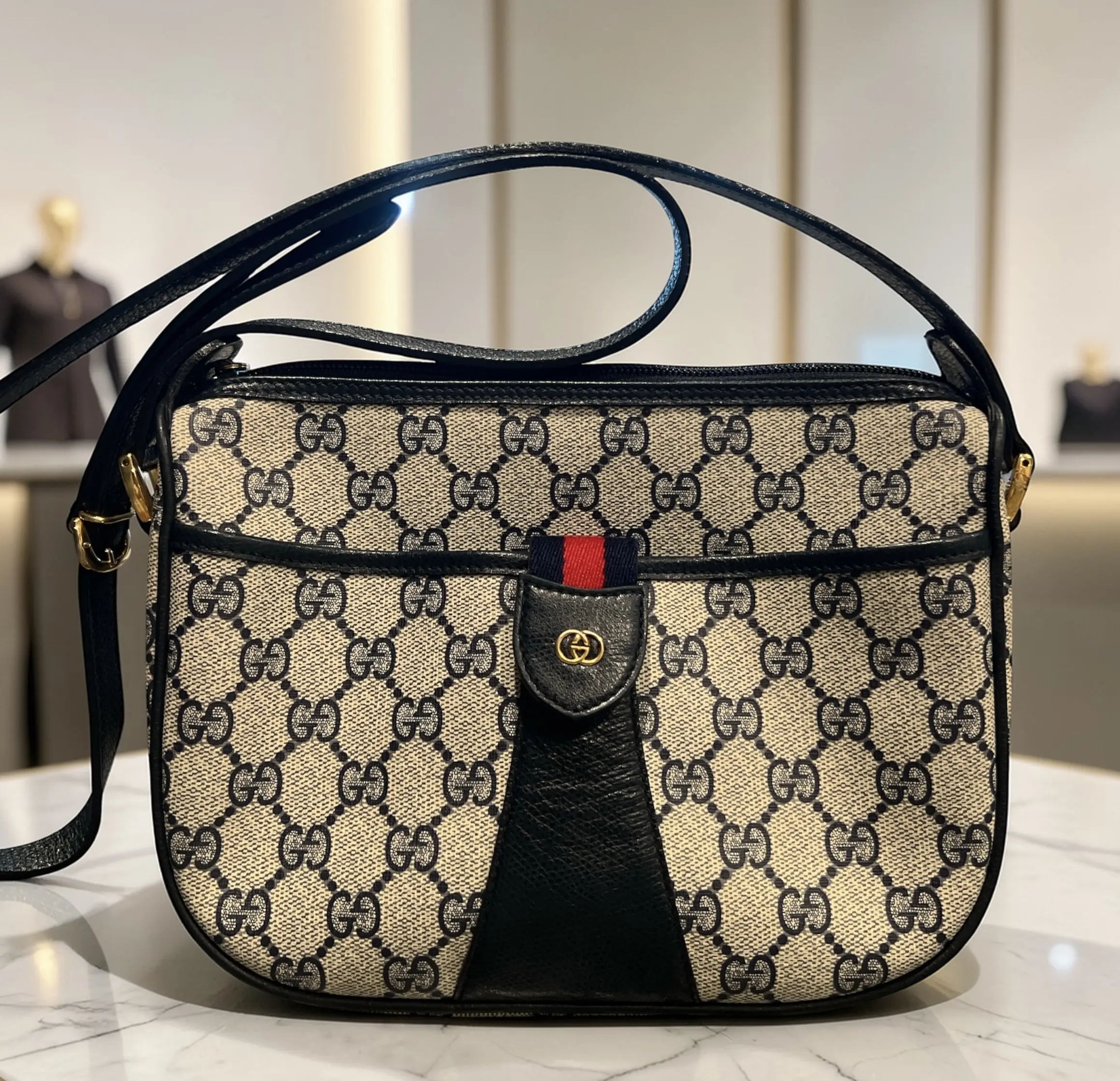 Pre-owned GUCCI Canvas Crossbody Bags GG Vintage Ophidia Crossbody Navy