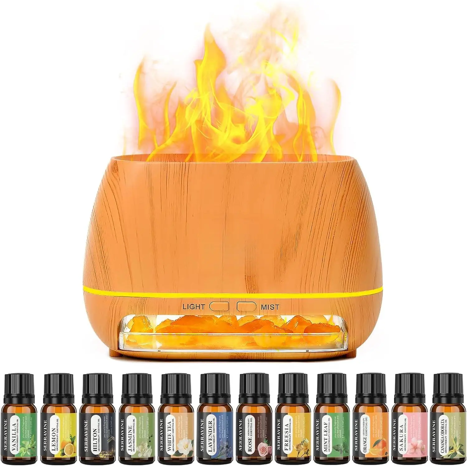 Ultrasonic Essential Oil Diffuser Set, Includes 12 Best Aromatherapy Oils, Gift Box and Bag, Himalayan Salt Lamp Diffuser, Bedroom Cool Mist Humidifier, Home Aromatherapy Diffuser
