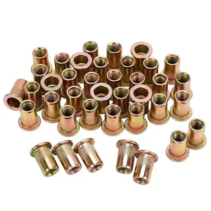 100 count M8 Rivet Nuts, M8 Flat  Rivnut Threaded Insert Nuts with Knurled , Metric Zinc Plated Carbon Steel Insert Nutsert for Automotive, Furniture, Decoration