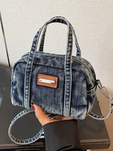 Fashionable denim washed craft handbag, retro distressed mini denim bag, niche design crossbody bag, simple, casual and versatile, available in a variety of colors, suitable for daily commuting, shopping, etc., Denim shoulder satchel, Denim crossbody bags