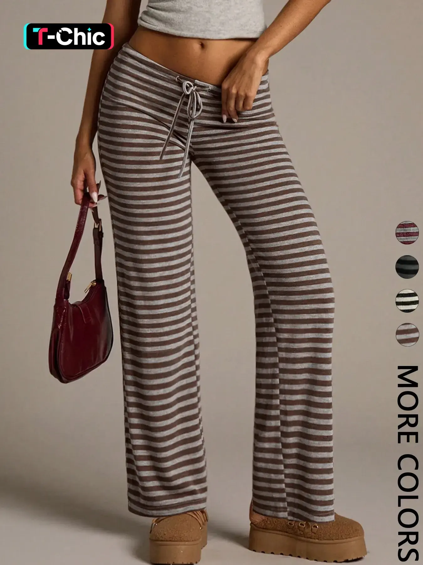 Women's Casual Striped Loose Long Pants, Perfect for Daily Wear, Ladies Fashion Bottoms, Casual Style Bottoms, All Seasons Casual Fitted Trousers, Womenswear, Casual Travel Slacks, Casual Chic Bottoms, Casual Lounge Pant