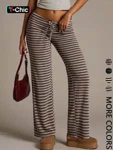 Women's Casual Striped Loose Long Pants, Comfortable and Stylish, Perfect for Daily Wear, Ladies Fashion Bottoms, Casual Fitted Trousers, Womenswear, Casual Travel Slacks, Casual Chic Bottoms, Casual Lounge Pant