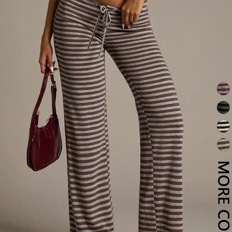 Women's Casual Striped Loose-Fit Long Pants, Versatile Basic Style Bottoms for All Seasons, Essential for Daily Commute and Leisure