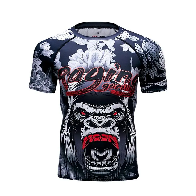 Men's Round Neck Compression Boxing T-Shirt - Cody Lundin Skinny Cut, Polyester Fabric, Sublimation Animal Print, for BJJ MMA Training