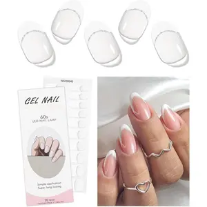 Gel Nail Stickers White French Tip Transparent Semi Cured Gel Nail Strips Wraps UV/LED Nails Art Design Decoration Accessories