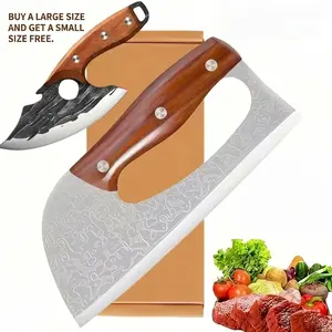 2 Pcs Meat Cleaver Knife Set, Effort Saving Meat Cleaver for Cutting Meat Vegetable, Sharp Carbon Steel Cooking Viking Knife with Leather Sheath for Kitchen, Camping, Outdoor Cooking, BBQ Gift Super Combo