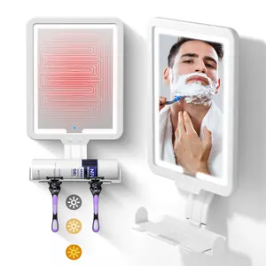 Fogless LED Shower Mirror - ABS Frame, Anti-Fog Heating, 3 Color Modes, Dimmable LEDs, Rechargeable, IP65 Waterproof Bathroom Fixtures with Razor Holder & Storage Tray for Shaving