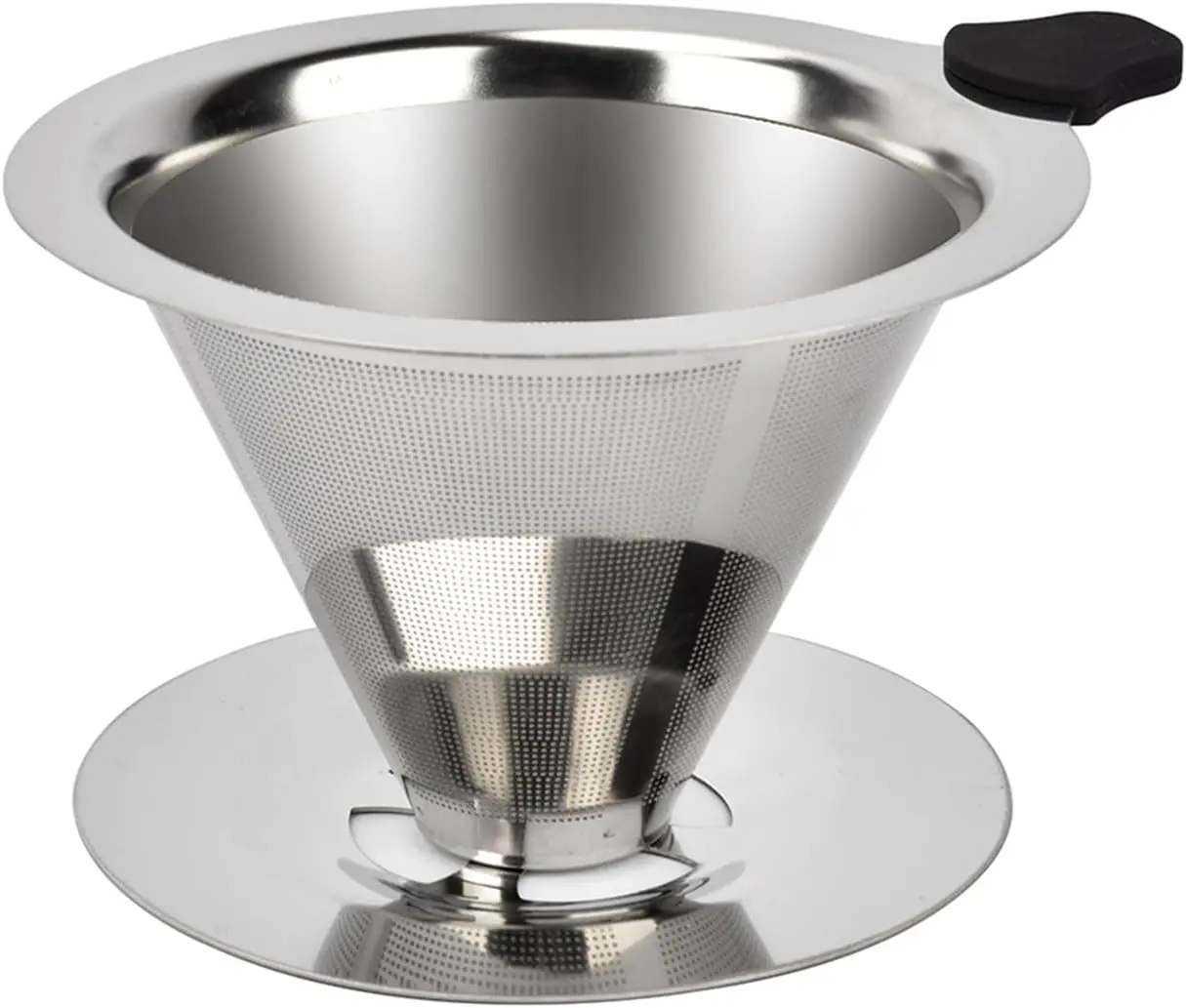 Pour Over Coffee Dripper Stainless Steel Reusable Filter Paperless Cone Coffee Maker Dripper for 1-2 Cup, Dual-Layer Filter Design Non-Slip Silicone Grips, Bonus Cleaning Brush & Cloth