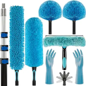 20 Foot Fan Cleaner High Ceiling 2 Cobweb Dusters with Heavy Duty Extension Pole, Window  Kit, Household Cleaning Gloves(12ft)