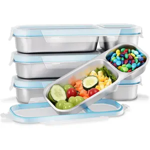 Stainless Steel Snack Containers for  Adults, 4 Pack 2 Compartment Metal Snack Containers Box with Lid,   Storage Container, Leak Proof, Grab and Go
