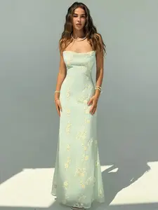 JADEE Wedding Guest Vintage Green Floral Jacquard Embroidered Romantic Vacation Fitted Dress