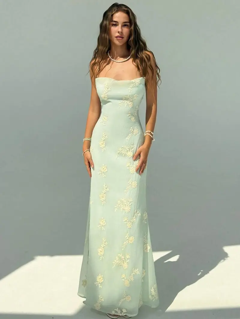 slim fit dress slacks Berylove Women Green Large Flower Mermaid Corset Wedding Guest Dress Tiered Chiffon Prom Dress, Green Flower / US20W main image 0