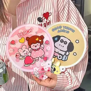 Cartoon Foldable Fan Summer Cute Mini Round Fan Creative Small Fresh Pocket Fan Simple Portable Collapsible Fan Hand Fan