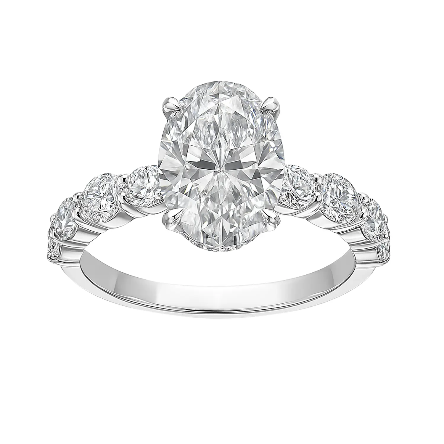 3.30Ctw Oval Cut D-VVS2 IGI Certified Lab Grown Diamond Engagement Ring in 14K White Gold with Elegant Band Design