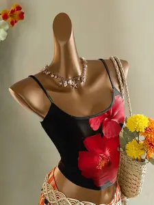 Women's Floral Cami Top Summer New Slim Fit Inner Layer Outerwear Unique Design Casual Fitted Shirt