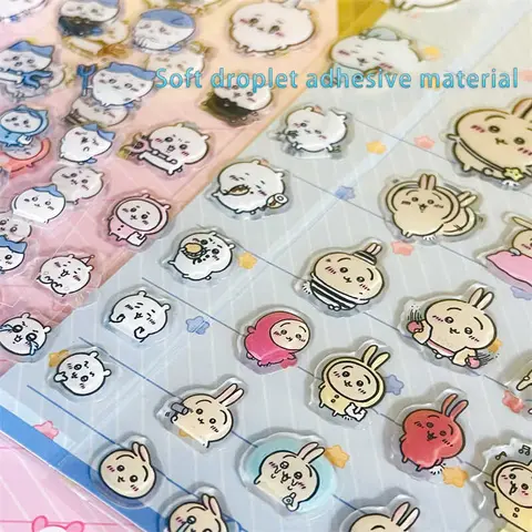 Japanese Anime Cartoon Creative Drip Glue 3D Stickers, Four Styles, Cute Rabbit Cat Hamster Stickers, Animal Character Stickers, DIY Decoration Stickers, Durable Adhesive Stickers, Bunny Stickers, Scrapbooking Stickers, Scrapbook Accessories