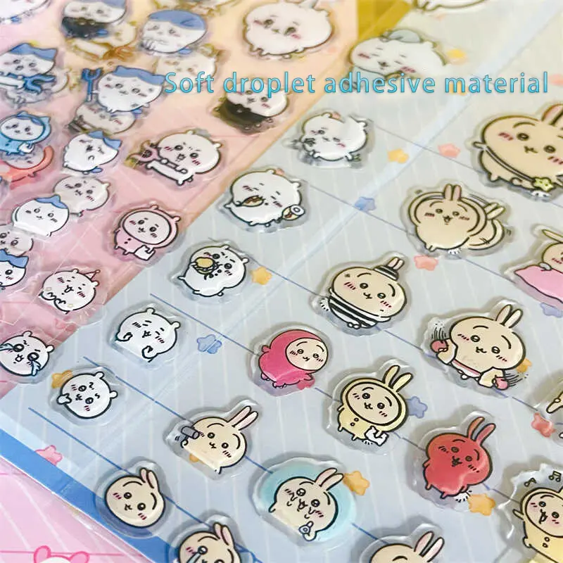 Japanese Anime Cartoon Creative Drip Glue 3D Stickers, Four Styles, Cute Rabbit Cat Hamster Stickers, Animal Character Stickers, DIY Decoration Stickers, Durable Adhesive Stickers, Bunny Stickers, Scrapbooking Stickers, Scrapbook Accessories