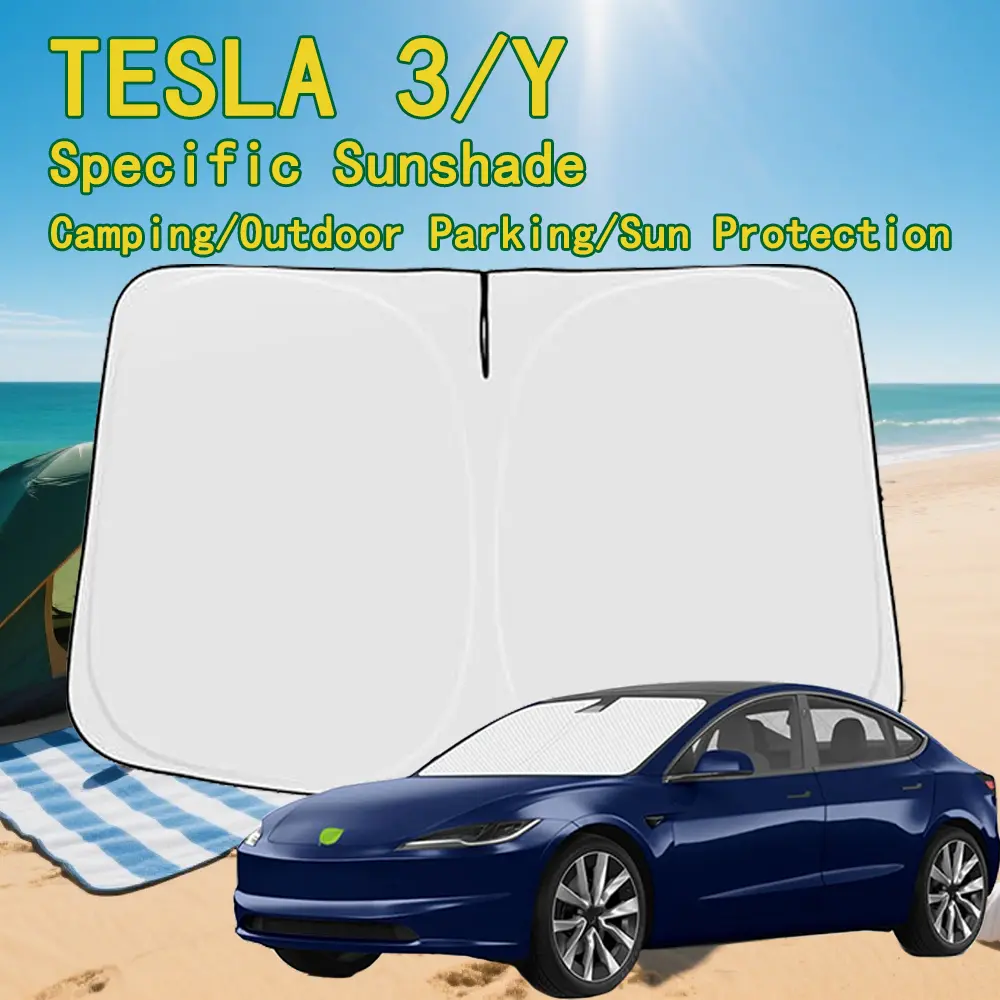 Tesla Car Front Window Sunshade, Collapsible Sturdy Windshield Sunshade for Summer Car Cooling & Daily Use