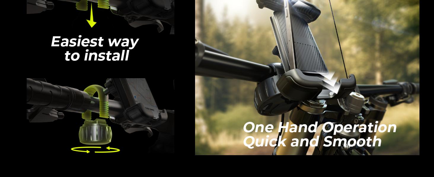 Bike Phone Holder with Easy Install Shockproof Silicone Fits 4.7-6.8 Inch Phones Compatible with Bicycles eBikes Scooters Mountain Bikes and Motorcycles Secure Grip Quick Installation - Smartphone