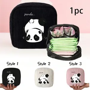 Panda Print Sanitary Towel Storage Bag, Multifunctional Hygiene Pouch, Small Square Canvas Makeup Washbag, Portable Large Capacity Organizer