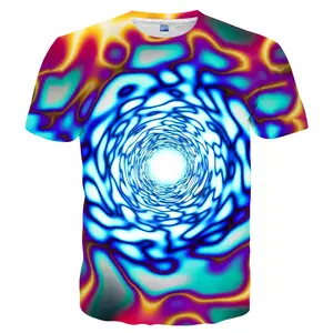 Unisex Psychedelic Spiral Tunnel 3D Print T-Shirt, Vibrant Neon Trippy Abstract Design for Raves, Music Festivals, Parties & Casual Wear, Fashion-Forward Adults