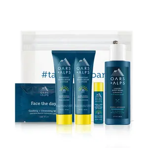 Summer Travel Essentials Kit | Travel Size Sunscreen Lotion, SPF Lip Balm, Body Wash, Cleansing Wipes, Body Wash & Travel Bag | Body Care