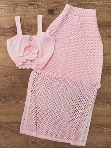 Women's Fashionable Hollow Knitted Set, Cami Top and Slit Skirt Two-Piece Fitted Summer, Sexy Summer Ensemble for Women, Outfit, Tank top