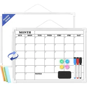 Monthly Whiteboard Calendar for Wall, Small 16" x 12" Dry Erase Board with Plastic Frame,  Dry Erase Calendar with 3 Mini Sticky Notes for Kitchen Planner, Memo,  and Office