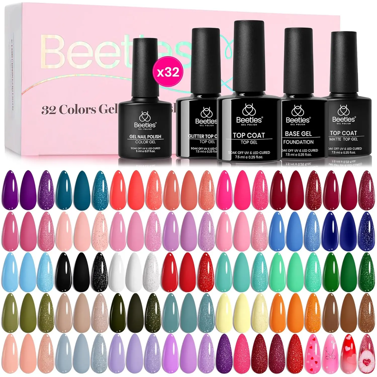 Beetles Gel Nail Polish Set,5ML Gel Polish with Base Top Coat All Season Manicure Tools for Beginners Nail Art Salon Home Gift for Women Girls #Summervibes