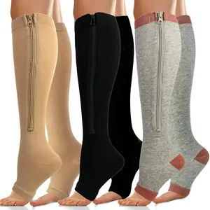 3 Pairs Open Toe Zipper Socks for Women Men Non Slip Breathable Support Socks for Running Walking Sports Travel Office Pregnant Daily Wear Fitting Socks