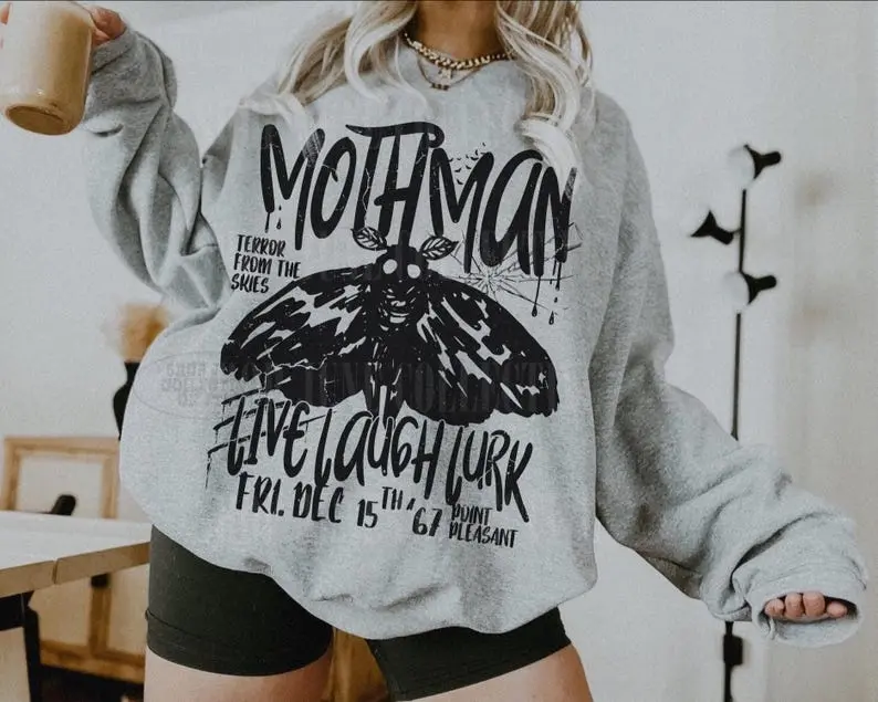 Mothman Sweatshirt Grunge Cryptid Crewneck 90s Cult Classic Horror Movie Hoodie Monster Lover Shirt Fantasy Vintage Halloween Sweater