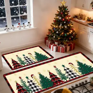 Christmas Snowman Kitchen Mat, Non Skid Cushioned Kitchen Floor Mat Set of 2, Waterproof Anti Fatigue Kitchen Rug Winter Xmas Tree Mat Black Comfort Standing Mat for Holiday Decor