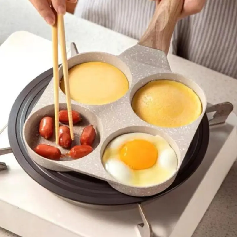 4-Hole Nonstick Breakfast Skillet Cookware - Even Heat Griddle Pots for Pancakes, Eggs - Compatible with Gas, Induction Stoves