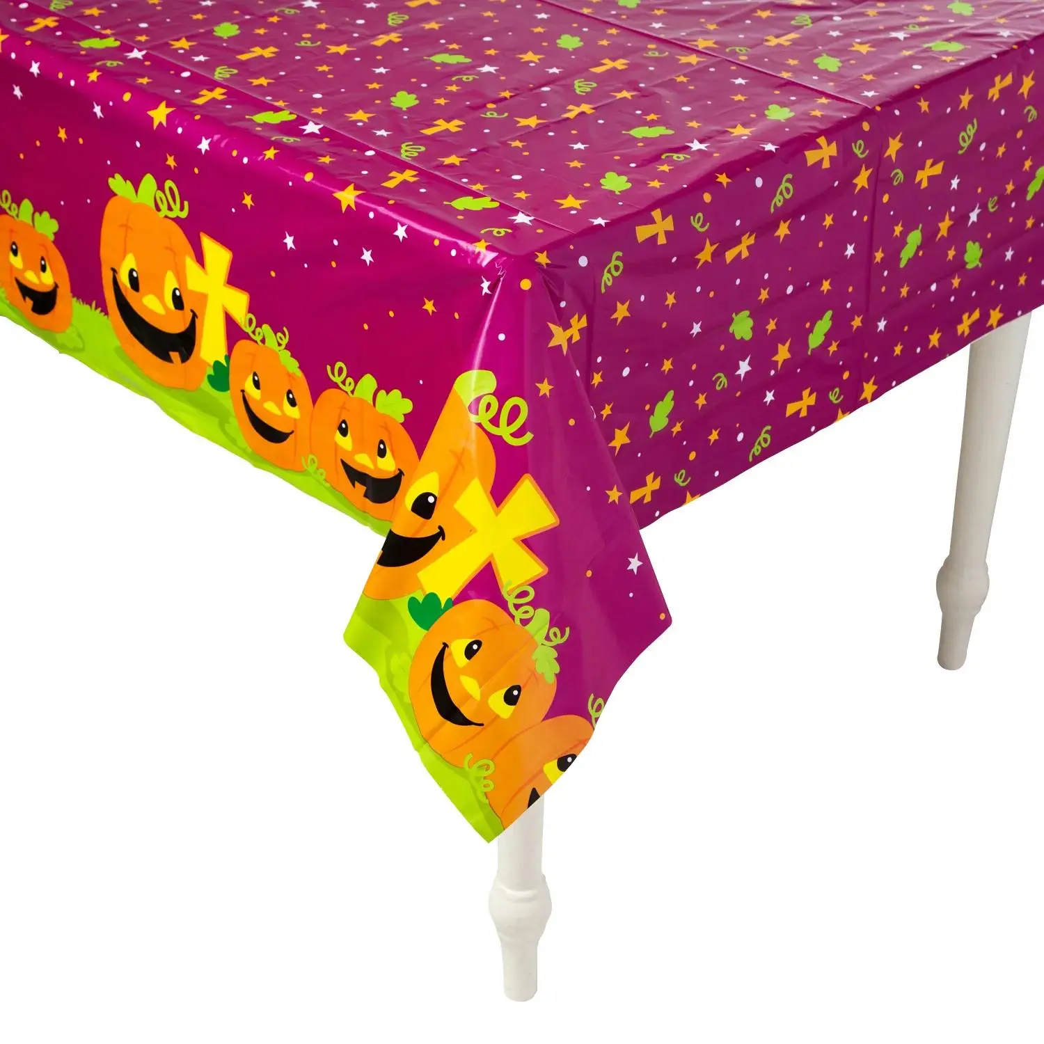 Religious Christian Pumpkin Disposable Plastic Tablecloth - 8 ft