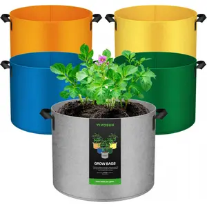 5-Pack 5-Gallon Colored Grow Bags, 350G Thick nonwoven Fabric Pots with Handles for Flowers, Fruits and Vegetables