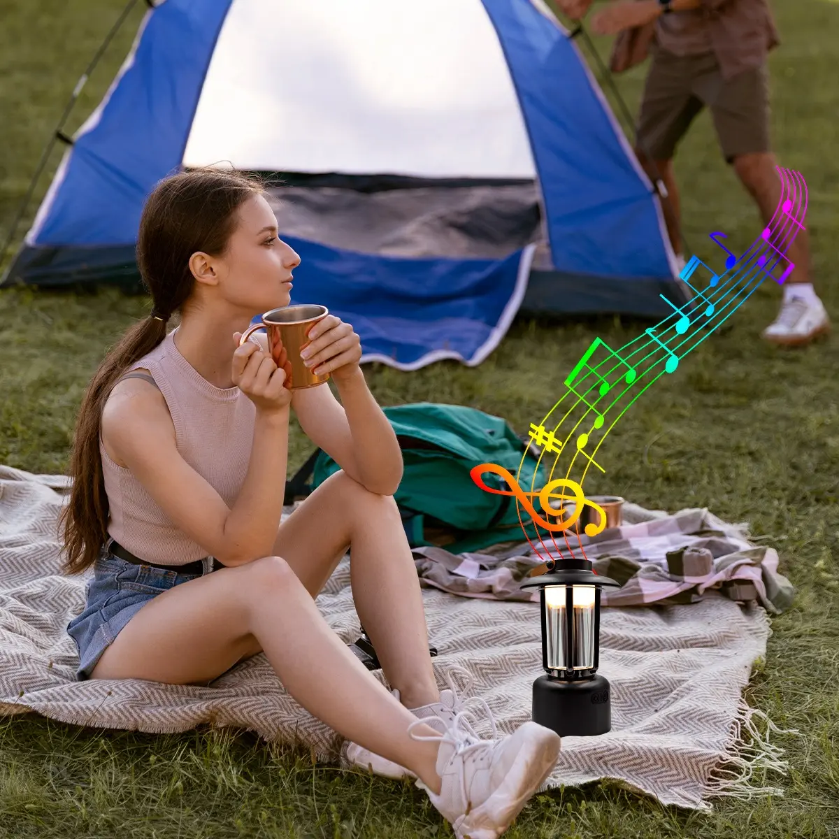 2-in-1 LED Camping Lantern Bluetooth Speaker - Retro Rechargeable Tent Light with Wireless Speaker, Portable Waterproof Emergency Flashlight for Outdoor Hiking Night Fishing