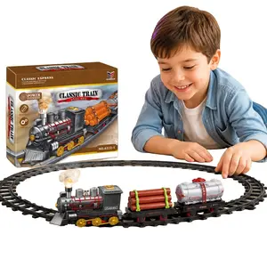 Classic Electric Train Set, Battery-Powered Steam Locomotive with Cargo Cars and Flexible Tracks, Retro Toy Train Game Kit