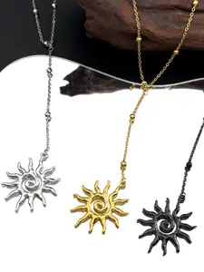 Vintage Spiral Sun Geometric Pendant Choker Necklace for Women Men Silver Color Stainless Steel Aesthetic Chain Gift