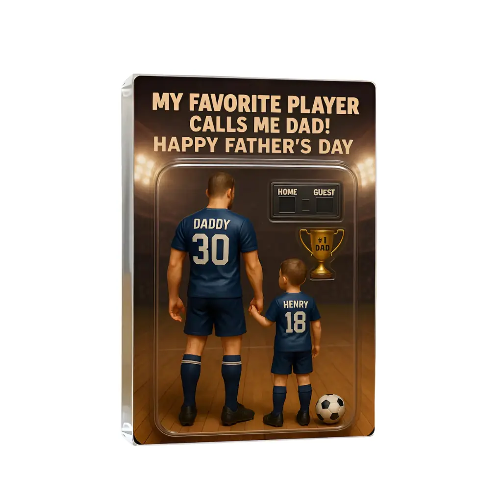 Personalized Soccer Dad Acrylic Block – Custom Action Figure with Photo & Gift Packaging Happy Father's Day
