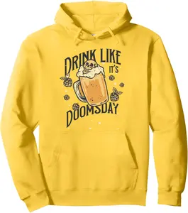 Drink Like It's Doomsday Beer Skull Vintage Dark Humor Pullover Hoodie