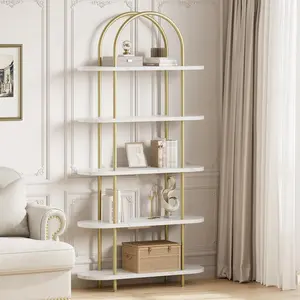 71" 5 Tier Metal Collapsible Book Shelf Portable Bookcase Storage Organizer Freestanding Display Rack Tall Shelving for Home Office, Living Room, Kitchen