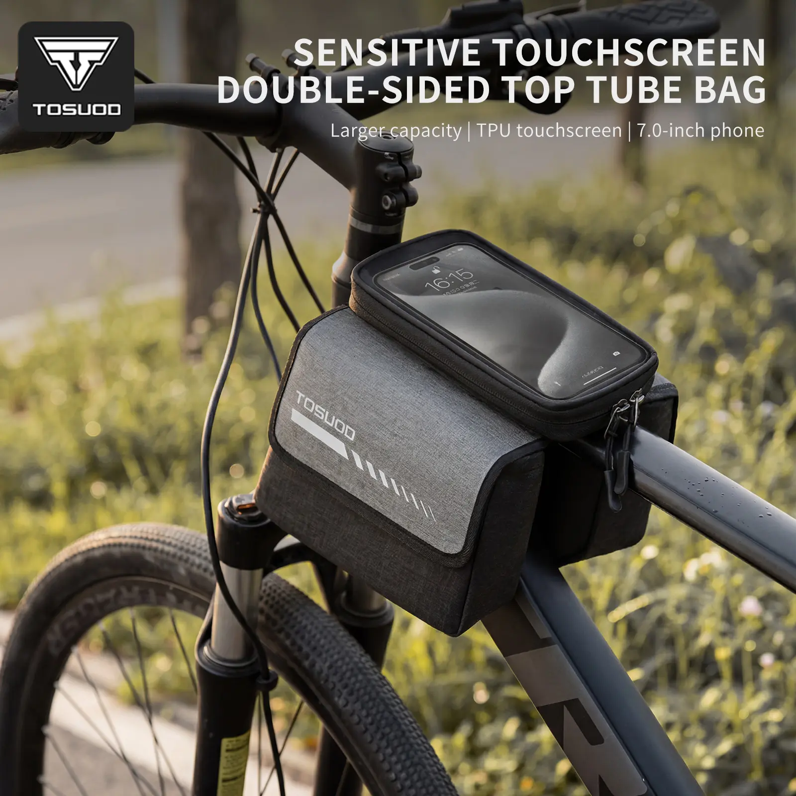 TOSUOD Waterproof Handlebar Bike Phone Bag - Sensitive Touch Screen, Large Capacity Front Bag for GPS Navigation, E-Bike, MTB