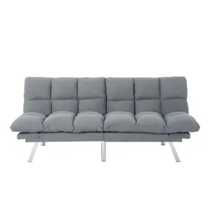 Multifuctional Sofa Bed, Foldable 2-Seater Sofa, Corduroy Fabric, Suitable for Living Rooms & Apartments (Light Gray/Black /Dark Gray/Green/Yellow) On-Site